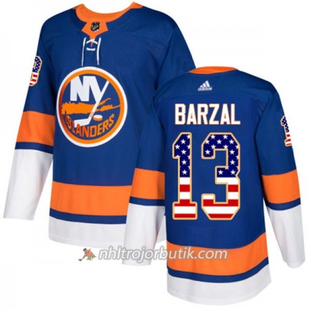 Män Ishockey New York Islanders Tröja Mathew Barzal 13 Adidas 2017-2018 Blå USA Flag Fashion Authentic